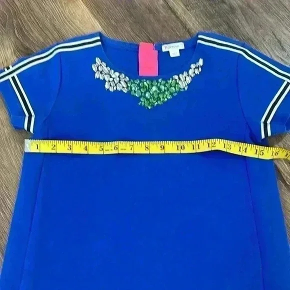 Crewcuts | Jewel Neck T-Shirt Dress Size 14 Girls. Blue w/Clear&Green Jewels - Picture 4 of 8